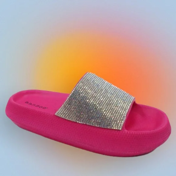 Last Chance! Bamboo White w/ Silver Rhinestone Slip-On Comfort Slide Sandal - Picture 7 of 8